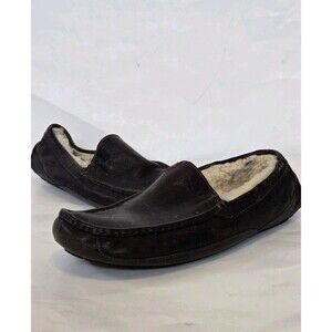 UGG Slippers Mens 11 Ascot Dark Spice Brown Leather House Shoes 5379